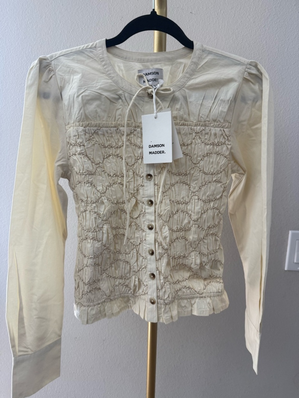Damson Madder Natural Elliana Smocked Organic Cotton Cardigan - Picture 5 of 10